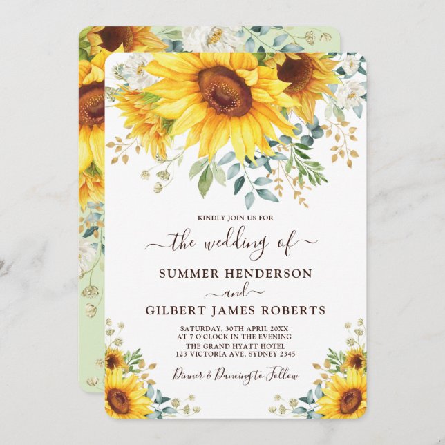 Invitación Boda floral de verano de verdor de girasol moderno (Anverso / Reverso)