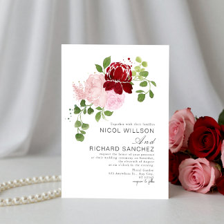 Invitación Boda floral de verano elegante en rojo y rosa