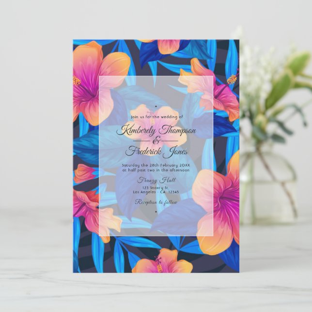 Invitación Boda floral de verano en la playa (Anverso de pie)