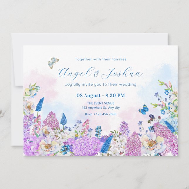 Invitación Boda floral de verano fresco (Anverso)