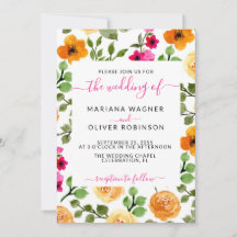 Boda floral de verano naranja rosa