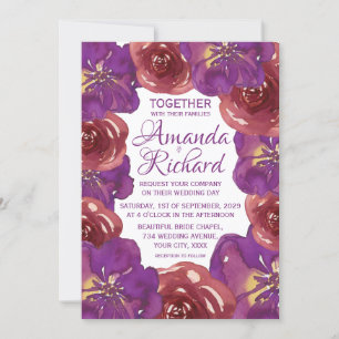 Invitación Boda floral de verano primavera rojo y púrpura bri