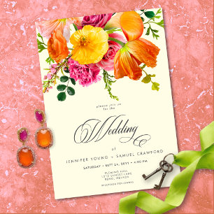 Invitación Boda floral de verano vibrante amarillo naranja ro