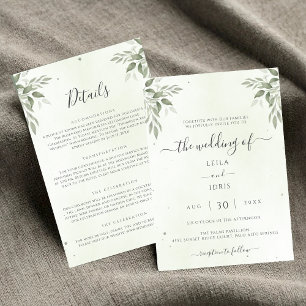 Invitación Boda floral de verde follaje moderno sage todo en 