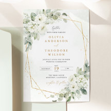 Boda floral de verde salvia, oro y blanco