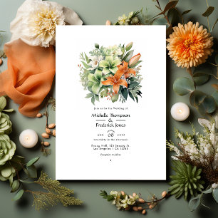 Invitación Boda floral de verde salvia y terracota clara
