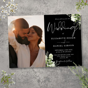 Invitación Boda Floral De Verde Y Blanco Y Negro Foto
