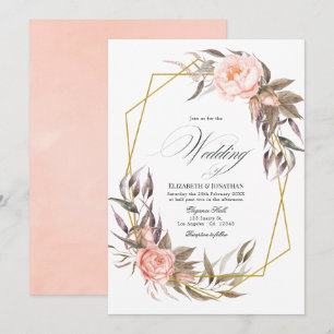 Invitación Boda floral de verde y rosa blush