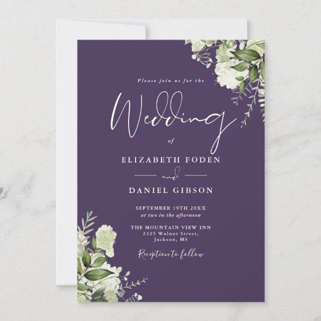 Invitación Boda Floral De Verdor Púrpura (Anverso)