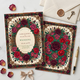 Invitación Boda Floral de Vidrio Emplomado Rosa Vintage Catól