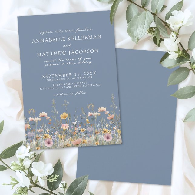 Invitación Boda Floral de Vinca Flor Silvestre (Wildflower Periwinkle Floral Wedding Invitation)