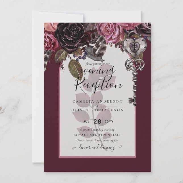 Invitación Boda floral de vino de Borgoña otoño INVITE invier (Anverso)