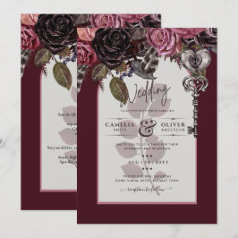 Invitación Boda floral de vino de Borgoña otoño INVITE invier
