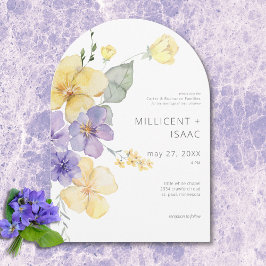 Invitación Boda floral de violetas moradas y amarillas modern
