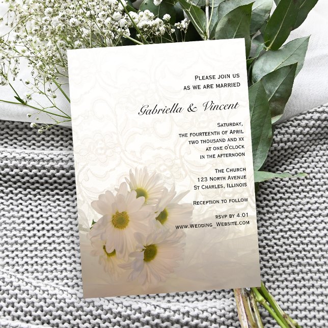 Invitación Boda floral de White Lace y Daisies (Subido por el creador)