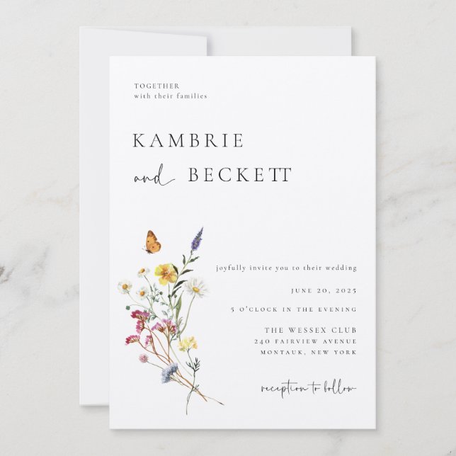 Invitación Boda Floral de Wild Meadow (Anverso)