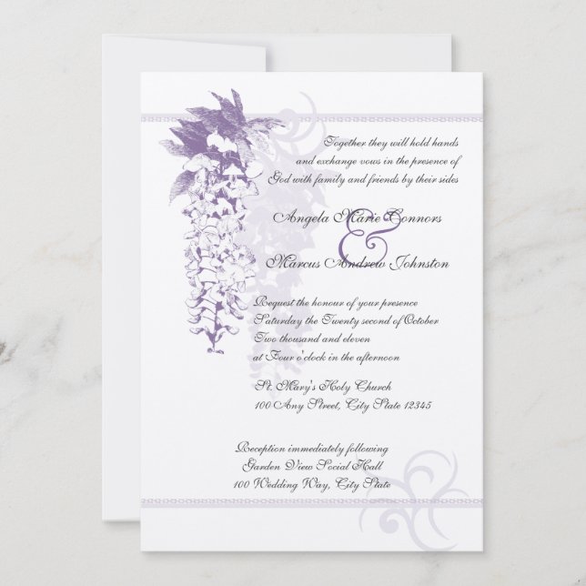 Invitación Boda Floral de Wisteria (Anverso)