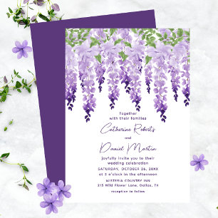 Invitación Boda floral de wisteria púrpura lila en acuarela