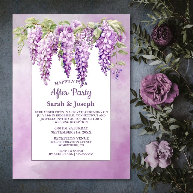 Invitación Boda Floral De Wisteria Rosa Después Del Fiesta (Subido por el creador)