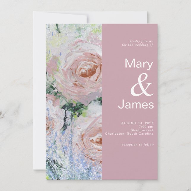 Invitación Boda floral deco moderno Dusty Rosa | BODA (Anverso)