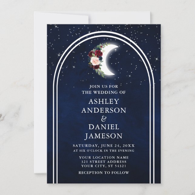 Invitación Boda floral del arco de las estrellas celestes de  (Anverso)