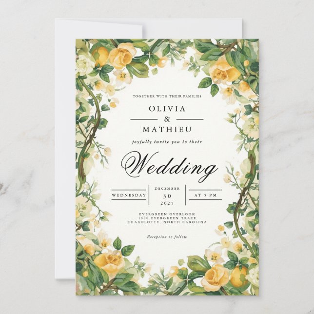 Invitación Boda floral del Arco Dorado (Anverso)