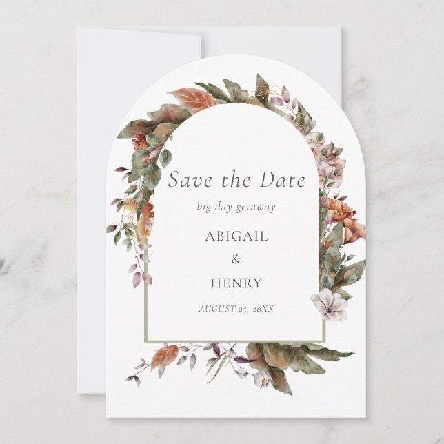 Invitación Boda Floral del Arco Romance de Otoño Salva La Fec (Anverso)