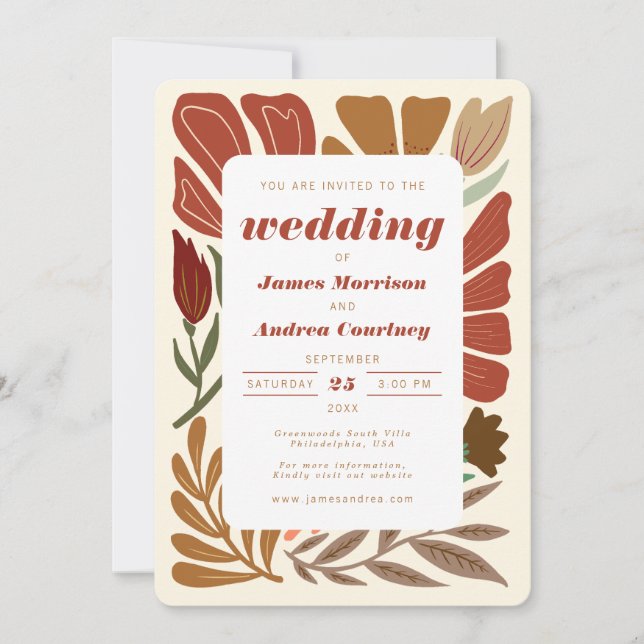 Invitación Boda floral del Boho moderno Terracotta Fall (Anverso)