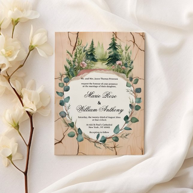 Invitación Boda floral del bosque de eucalipto de menta rosa  (Rustic pink mint eucalyptus forest floral Wedding )