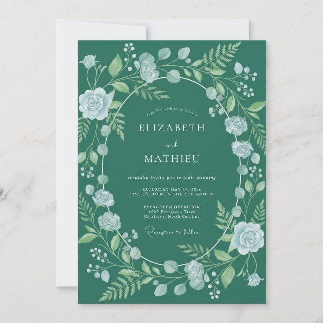 Invitación Boda floral del bosque turquesa (Anverso)