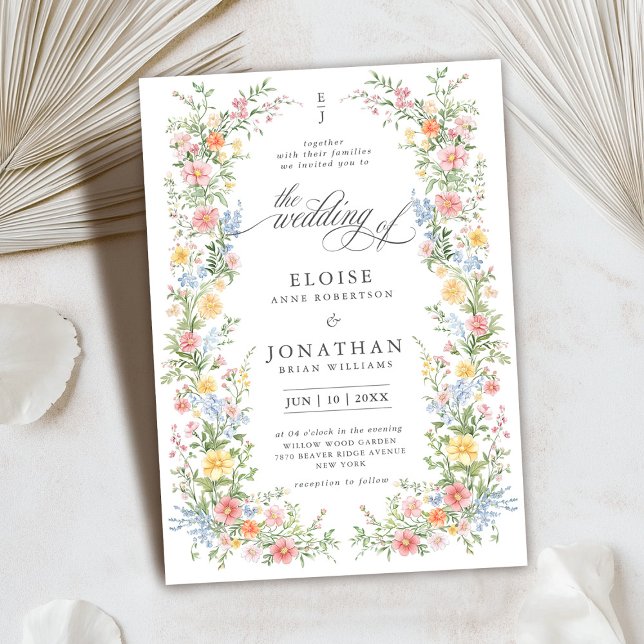 Invitación Boda floral del Jardín de primavera del Pastel sua (Soft Pastel Ornate Spring garden floral wedding invitation)