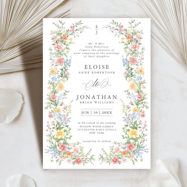Invitación Boda floral del Jardín de primavera del Pastel sua (Soft Pastel Ornate Spring Garden Floral Wedding Invitation)