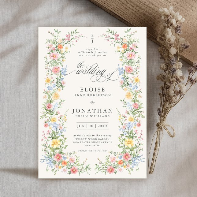 Invitación Boda floral del Jardín de primavera del Pastel sua (Soft Pastel Ornate Spring Garden Floral Wedding Invitation beige, cream background)