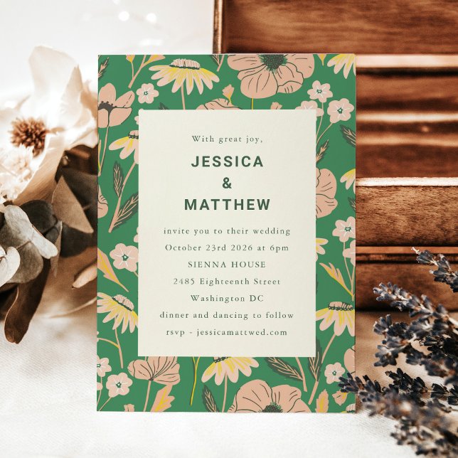 Invitación Boda floral del Jardín de Verano Verde Moderno (Subido por el creador)