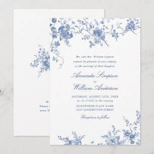 Invitación Boda Floral del Jardín Francés Azul de Victoria