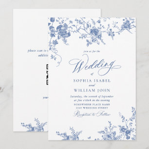 Invitación Boda Floral del Jardín Francés Azul de Victoria