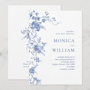 Invitación Boda Floral del Jardín Francés Azul de Victoria