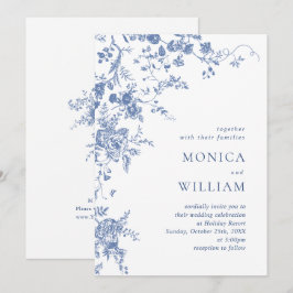 Invitación Boda Floral del Jardín Francés Azul de Victoria