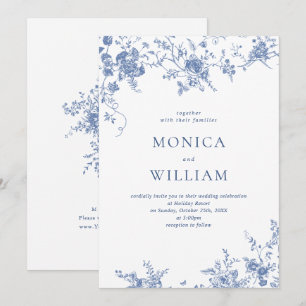 Invitación Boda Floral del Jardín Francés Azul de Victoria