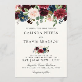 Invitación Boda floral del ramo el | de Borgoña