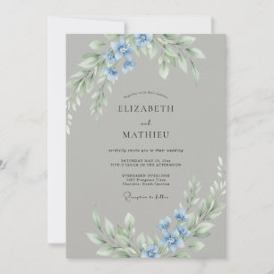 Invitación Boda floral delicada azul