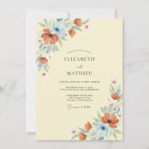 Invitación Boda floral delicada azul coral