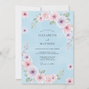Invitación Boda floral delicada azul pastel
