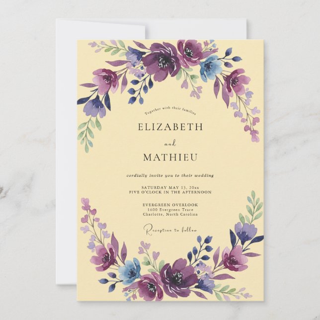 Invitación Boda Floral Delicada con Florecimiento de Ciruela (Anverso)