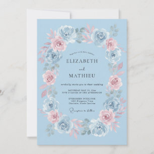 Invitación Boda floral delicada de azul claro