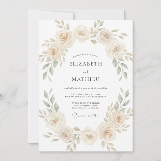 Invitación Boda floral delicada de champán (Anverso)