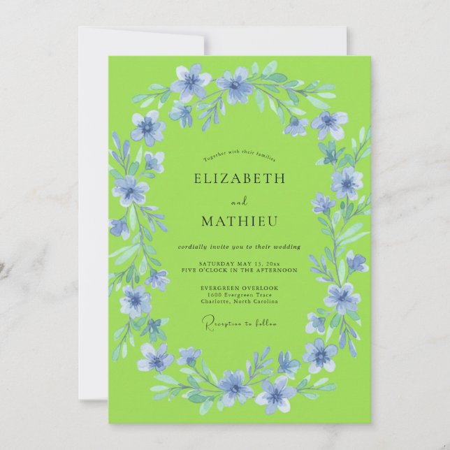 Invitación Boda floral delicada de color verde lima (Anverso)