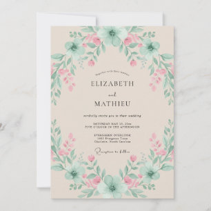 Invitación Boda floral delicada de color verde menta