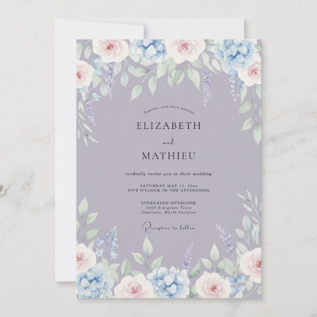 Invitación Boda Floral Delicada de Lavanda (Anverso)