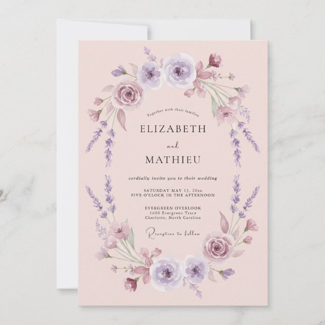 Invitación Boda floral delicada de lavanda (Anverso)